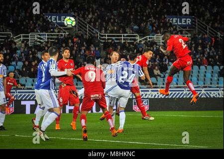 Amath de Getafe célèbre avec ses coéquipiers après avoir marqué au cours de la ligue espagnole match de football entre le Real Sociedad et Getafe au stade Anoeta le 17 mars 2018 à San Sebastian, Espagne Cordon Press Banque D'Images