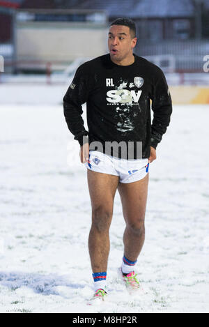 17 MARS 2018 , Beaumont stade juridique, Wakefield, Angleterre ; Betfred Super League rugby, Wakefield Trinity contre Widnes Vikings ; Wakefield Trinity center Reece Lyne dans warm up Crédit : Nouvelles Images/Alamy Live News Banque D'Images