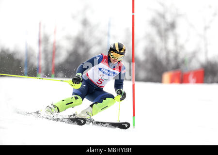 PyeongChang 18 mars . Slalom femmes. Team FR - KNIGHT Millie, Guide : WILD Brett Crédit : Marco Ciccolella/Alamy Live News Banque D'Images