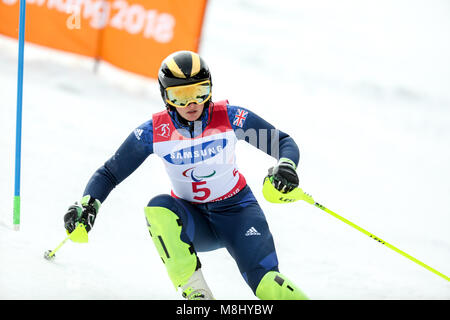 PyeongChang 18 mars . Slalom femmes. Team FR - KNIGHT Millie, Guide : WILD Brett Crédit : Marco Ciccolella/Alamy Live News Banque D'Images