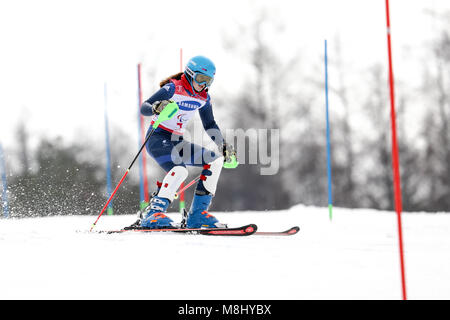 PyeongChang 18 mars . Slalom femmes. Team FR - FITZPATRICK Menna, Guide : KEHOE Jennifer Crédit : Marco Ciccolella/Alamy Live News Banque D'Images