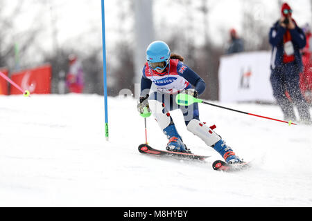 PyeongChang 18 mars . Slalom femmes. Team FR - FITZPATRICK Menna, Guide : KEHOE Jennifer Crédit : Marco Ciccolella/Alamy Live News Banque D'Images