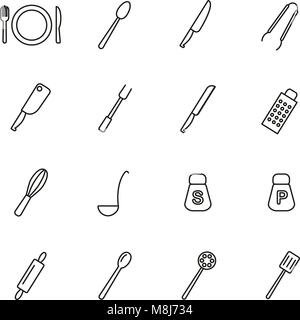 Dîner ou icônes de coutellerie fine ligne Vector Illustration Set Illustration de Vecteur