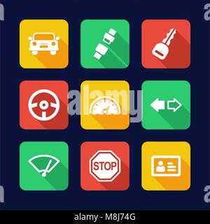 Les icônes de l'école de conduite modèle plat Illustration de Vecteur