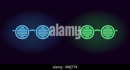 Néon bleu et vert lunettes. Silhouette Vecteur de néon club lunettes avec lentilles rondes et rim composé d'expose, avec rétro-éclairage sur l'obscurité backg Illustration de Vecteur