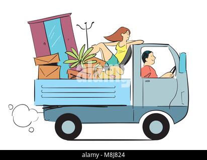 La famille déménage à un autre emplacement. Illustration de Vecteur