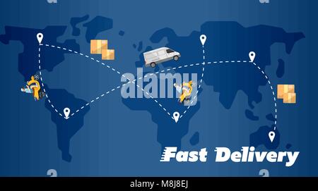 Livraison rapide d'ouverture. Carte du monde avec des routes Illustration de Vecteur