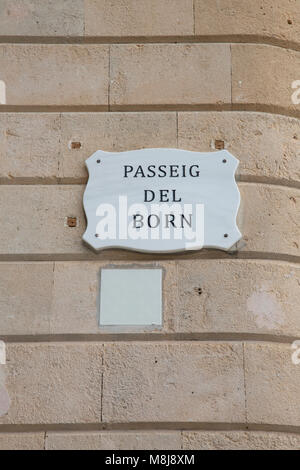 Passeig del Born Street Sign, Palma, Majorque, Espagne Banque D'Images