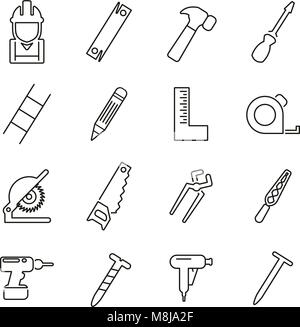 Charpentier ou menuisier ou icônes bricoleur fine ligne Vector Illustration Set Illustration de Vecteur