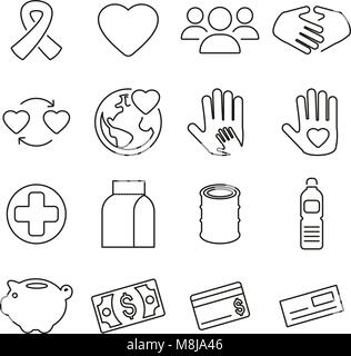 La charité ou aider les icônes fine ligne Vector Illustration Set Illustration de Vecteur