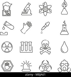 L'équipement de laboratoire de chimie fine ligne Icônes Set vector Illustration Illustration de Vecteur