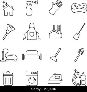 Le produit de nettoyage et matériel icônes fine ligne Vector Illustration Set Illustration de Vecteur