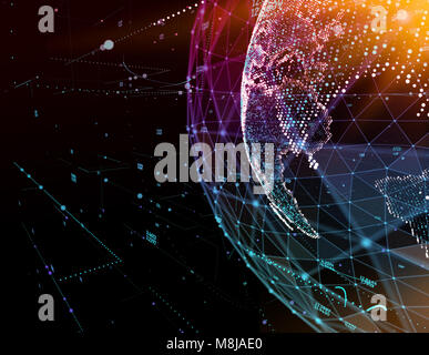 La terre, qui représente la connexion réseau à l'échelle mondiale, les sens. 3d illustration. Banque D'Images