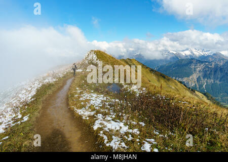 Sentier de randonnée dans le paysage de montagne des Alpes Allgau à la frontière entre l'Allemagne et l'Autriche. Banque D'Images