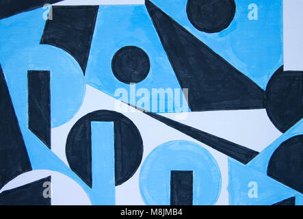 Peint à la main motif géométrique bleu et noir Banque D'Images