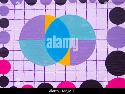 Peint à la main motif géométrique en rose, violet et bleu Banque D'Images