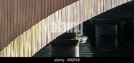 Sackler Crossing allée de granit noir de télévision et postes bronzé serpents traversent le lac à Kew's Royal Jardin botanique de Kew Gardensin Banque D'Images