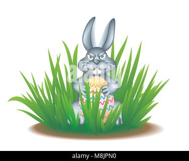 Du vrai Lapin de Pâques dans l'herbe. Illustration de Vecteur