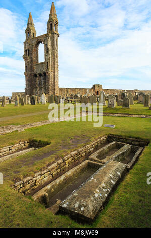 Quatre tombes médiévales dans l'enceinte de l'abbaye de St Andrews, St Andrews, Fife, Scotland, UK Banque D'Images