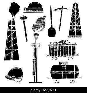 Croquis industriels d'icônes. Les objets industriels isolé sur fond blanc. Vector illustration. Illustration de Vecteur