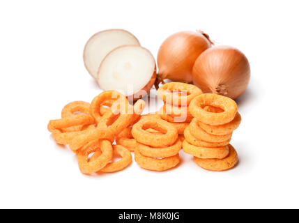 Crispy fried onion rings isolated on white Banque D'Images