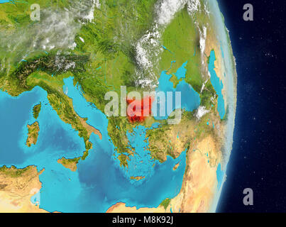 Vue de l'espace de la Bulgarie a souligné en rouge sur la planète terre avec l'atmosphère. 3D illustration. Éléments de cette image fournie par la NASA. Banque D'Images