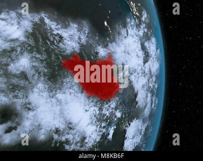 Le Soudan du Sud à partir de l'orbite de la planète Terre avec des nuages de nuit avec des textures très détaillées. 3D illustration. Éléments de cette image b meublé Banque D'Images