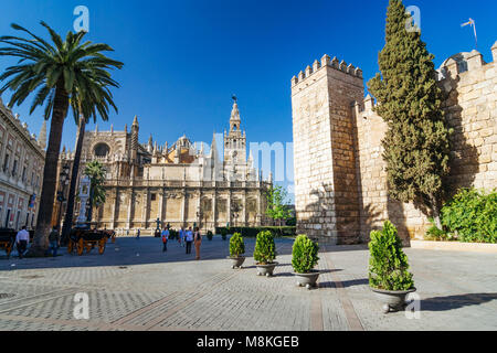 Séville, Andalousie, Espagne : la liste de l'Unesco Cathédrale, l'Alcazar et des Archives générales des Indes. Banque D'Images