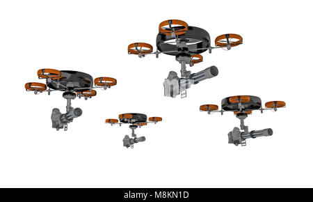 Drone avec groupe machine gun isolé sur blanc. Le rendu 3D Banque D'Images