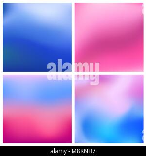 Abstract vector background blue pinkblurred 4 jeu de couleurs ensemble. Origines floues carrés set - ciel nuages mer océan plage de couleurs Illustration de Vecteur