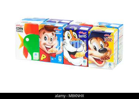 Divers paquets de Kellogg's céréales en boîte Banque D'Images