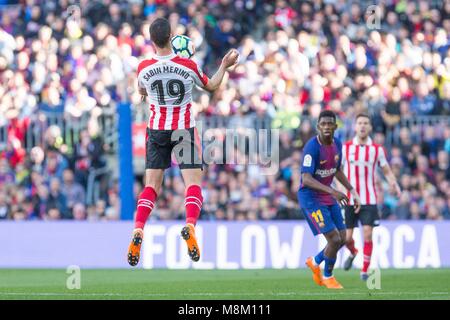 Espagne - 18 Mars : Athletic Club de l'avant (19) Sabin Merino pendant le match entre le FC Barcelone contre l'Athletic de Bilbao pour la série 29 de la Liga Santander, joué au Camp Nou, le 18 mars 2018 à Barcelone, Espagne. (Crédit : Urbanandsport / Presse Presse Cordon Cordon) Banque D'Images