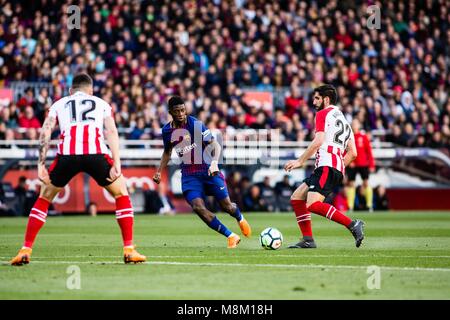 Barcelone, Espagne - 18 mars : 11 Ousmane Dembele à partir de la France, du FC Barcelone au cours de la Liga match entre FC Barcelone v Atletic de Bilbao au Camp Nou à Barcelone le 18 mars, 2018. Appuyez sur cordon Banque D'Images