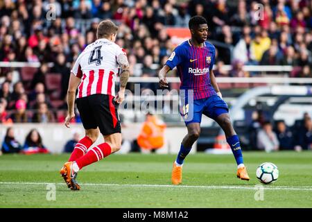 Barcelone, Espagne - 18 mars : 11 Ousmane Dembele à partir de la France, du FC Barcelone au cours de la Liga match entre FC Barcelone v Atletic de Bilbao au Camp Nou à Barcelone le 18 mars, 2018. Appuyez sur cordon Banque D'Images