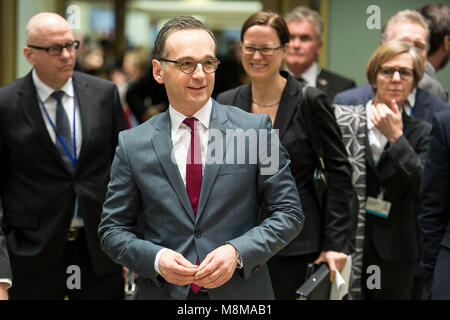 Bruxelles, Bxl, Belgique. Mar 19, 2018. Le ministre allemand des affaires étrangères, Heiko Maas au début de l'AEC au Conseil des ministres des affaires étrangères de l'administration centrale du Conseil européen à Bruxelles, Belgique le 19.03.2018 par Wiktor Dabkowski Wiktor Dabkowski/crédit : ZUMA Wire/Alamy Live News Banque D'Images