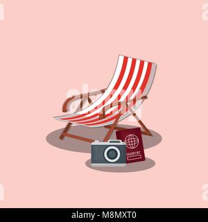 Chaise de plage et de l'appareil photo sur fond rose, vector illustration Illustration de Vecteur