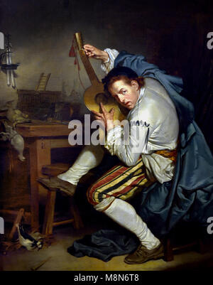 Le guitariste ou un fowler qui, au retour de la chasse, donne sa guitare 1757 Jean-Baptiste GREUZE 1725 - 1805 , en France, en français, Banque D'Images