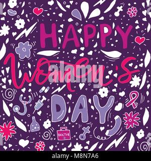 Belle conception de cartes pour happy women's day celebration. Carte postale pour femme médecin, mère, fille, dame de fleurs et d'accessoires féminins. Vecteur. Illustration de Vecteur