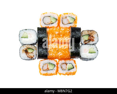 Sushi roll isolé sur un fond blanc plus Banque D'Images