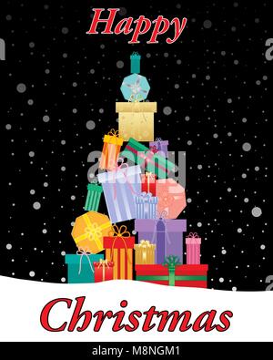 Un vecteur illustration en format eps 10 décoratif de noël sous la forme d'un arbre sur une nuit enneigée en format de carte de vœux Illustration de Vecteur