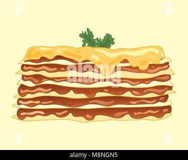 Un vecteur illustration en eps 10 format d'un repas lasagne faite maison avec des couches de pâtes d'or et d'un boeuf haché garniture fromage fondu Illustration de Vecteur