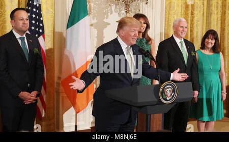 Le président américain, Donald Trump s'exprimant lors de la présentation annuelle de Shamrock cérémonie à la Maison Blanche à Washington DC, USA. Banque D'Images