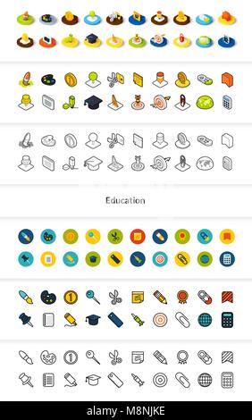 Ensemble d'icônes de styles - télévision isométrique et otline, colorés et les versions noir Illustration de Vecteur