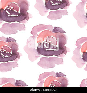 L'aquarelle transparente violet tendance rose pattern isolé sur fond blanc Banque D'Images