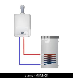 La chaudière à condensation chauffe l'eau pour le réservoir. Vector illustration. L'équipement ménager. Illustration de Vecteur