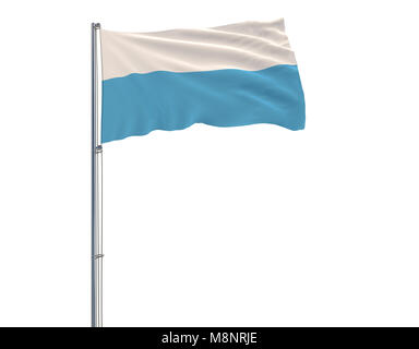 Isoler le drapeau civil de Saint-Marin sur un mât voltigeant dans le vent sur un fond blanc, 3D Rendering Banque D'Images