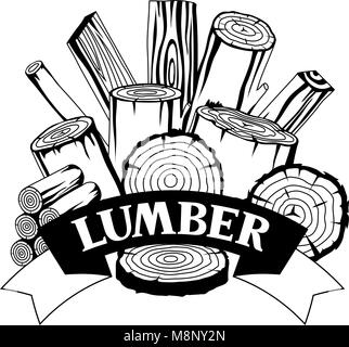 Arrière-plan avec le bois de sciage, les troncs et planches. Conception pour la foresterie et l'industrie du bois Illustration de Vecteur