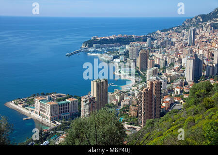 Voir à partir de la Grande Corniche sur la Principauté de Monaco, la Côte d'Azur, french riviera, Europe Banque D'Images