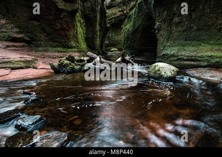 Glen Finnich gorge, également connu sous le nom de Devil's Pulpit près de Killearn, Ecosse, Royaume-Uni Banque D'Images