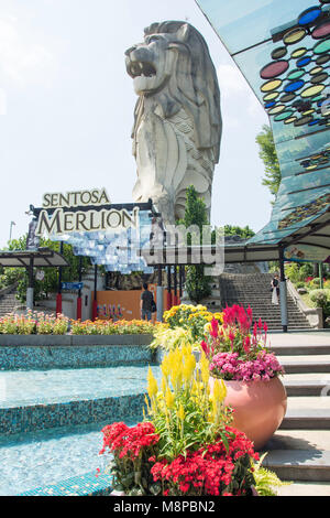 Merlion Merlion Plaza à Sentosa, l'île de Sentosa, Région du Centre de l'île de Pulau Ujong (Singapour), Singapour Banque D'Images